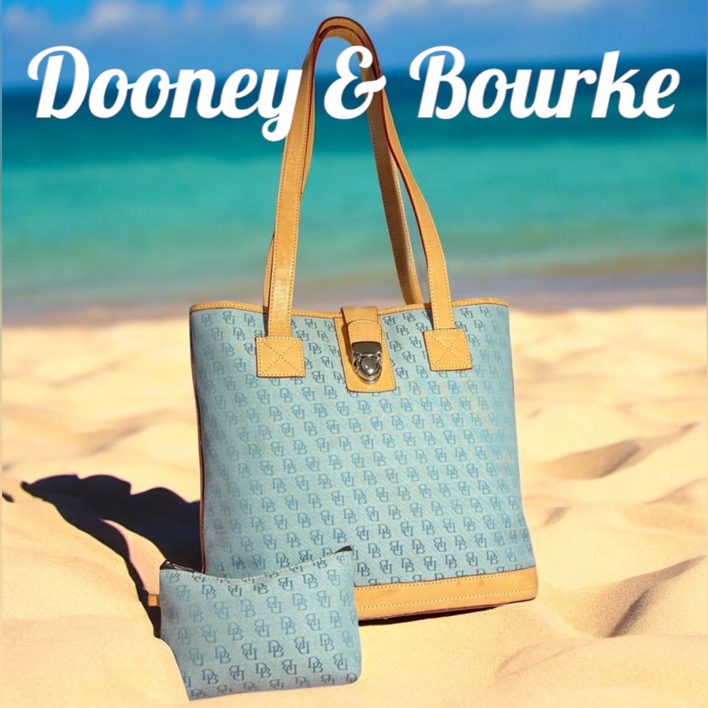 DOONEY & BOURKE Signature Logo Fabric Tote Light Blue H909C Approx 13”L x11.75”H